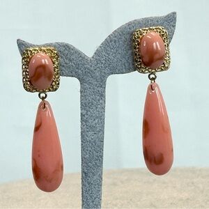 Coral pink marbled teardrop dangling earrings